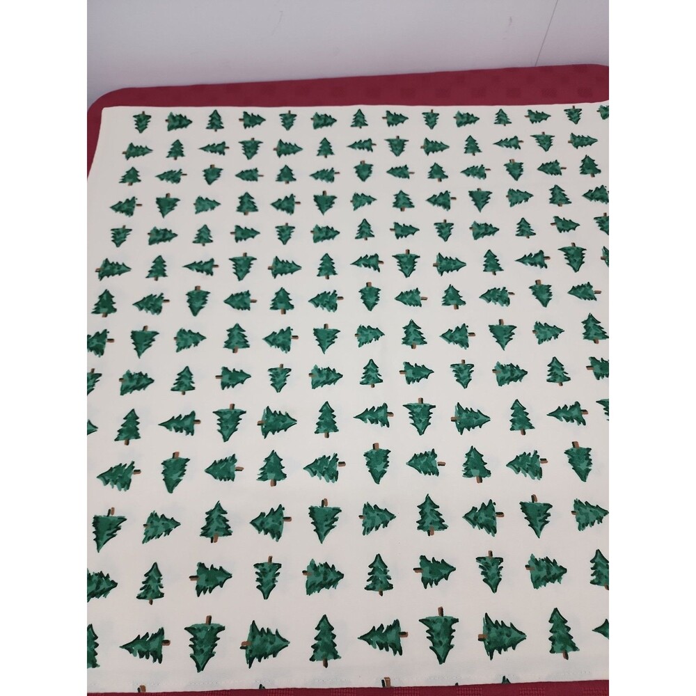 Christmas Tablecloth White Pine Trees Off White Cloth Rustic Cottagecore 60 X 60
